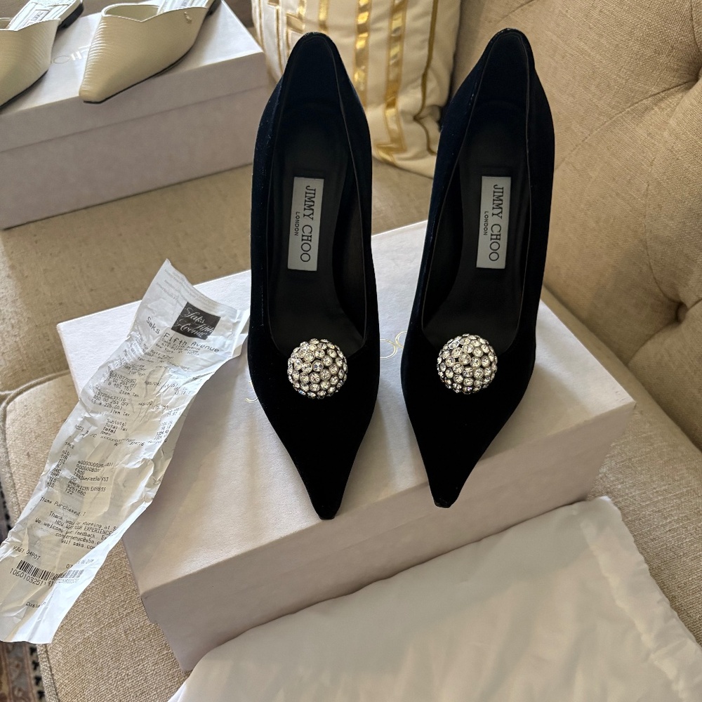Jimmy choo orb pump 95 size 37 black velvet crystal orb
